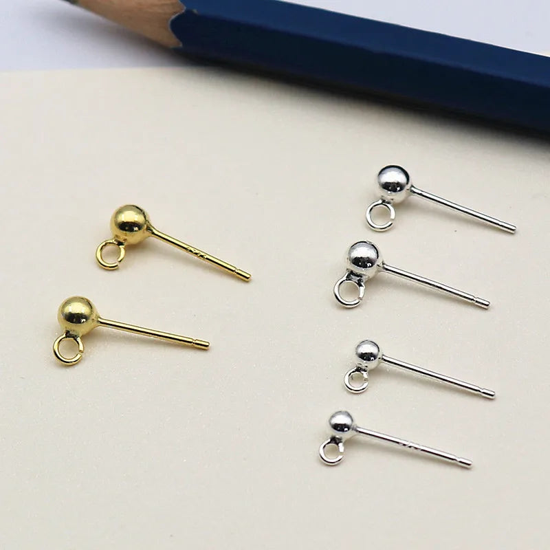 3mm Solid 925 Sterling Silver Ball Earring Post with Open Jump Ring  DIY Components Jewelry Making Earring Accessories Findings