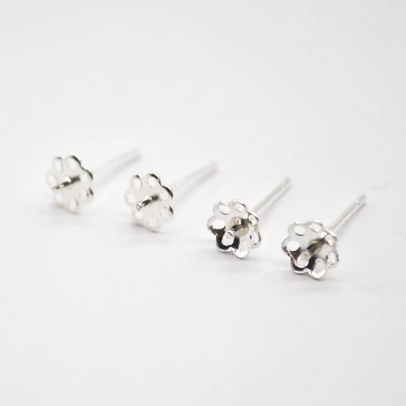 1 Pair 5mm Solid 925 Sterling Silver Earring Post Ear Studs with Cupped Pad Holding Jewelry Pearl Round Beads Making DIY