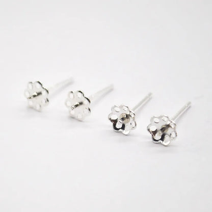 1 Pair 5mm Solid 925 Sterling Silver Earring Post Ear Studs with Cupped Pad Holding Jewelry Pearl Round Beads Making DIY