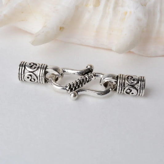 Antiqued solid 925 sterling silver S Clasp Leather Cord End Cap , silver jewelry diy findings/components