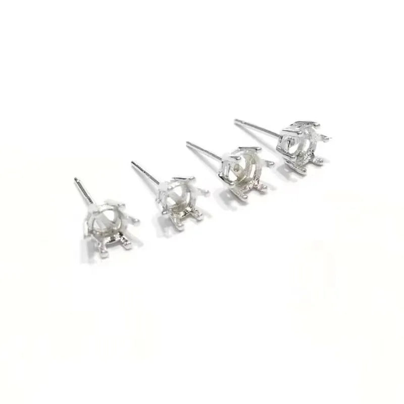 925 Sterling Silver DIY Accessories Earring Stud 6 Claw Settings for Round Crystal Beans Inlaying Findings Jewelry 6 5 4 3mm
