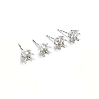925 Sterling Silver DIY Accessories Earring Stud 6 Claw Settings for Round Crystal Beans Inlaying Findings Jewelry 6 5 4 3mm
