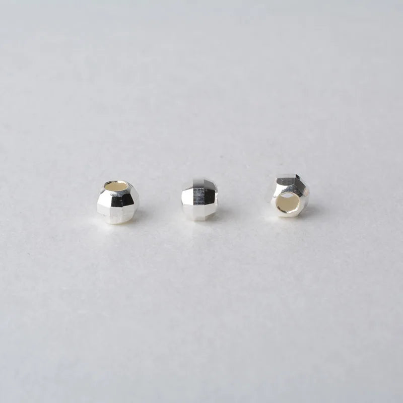 Solid 925 Sterling Sliver Seamless Faceted Beads Round Spacer Mirror Surface Cutting Loose Bead for Jewelry Making 2 mm 3mm ,1pc