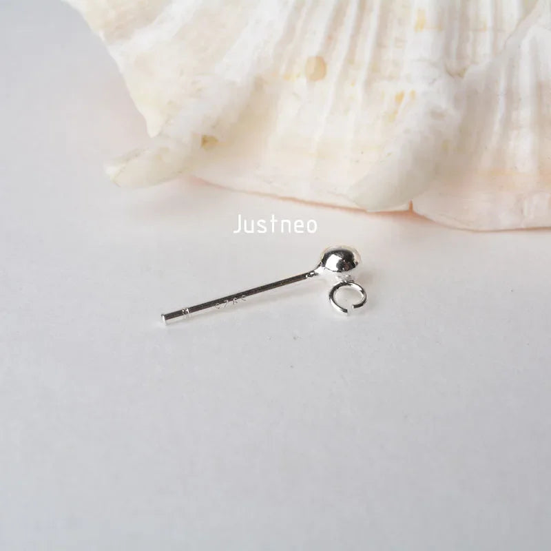 Solid 925 Sterling Silver Ball Earring Post with open Jump Ring, DIY