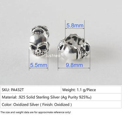 925 Sterling Silver Oxidized Skull Spacer, Vintage Black Silver DIY Jewelry Findings for Jewelry Making Supplies