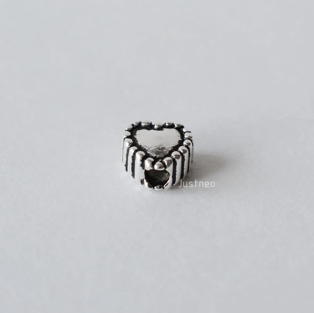 solid 925 sterling silver Heart-shaped charm beads, Thai Silver spacer loose bead with 1.2mm hole jewelry diy components