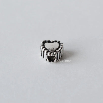solid 925 sterling silver Heart-shaped charm beads, Thai Silver spacer loose bead with 1.2mm hole jewelry diy components