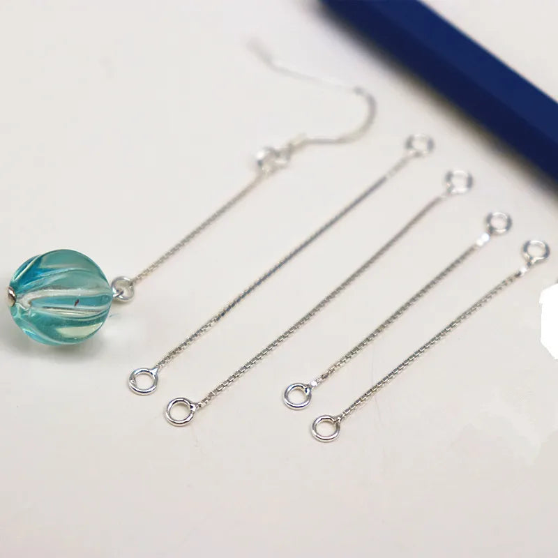 1 Pair Solid 925 Sterling Silver Earring Wire Box Chain 2-4cm for Ear Dangle Making Jewelry DIY Components