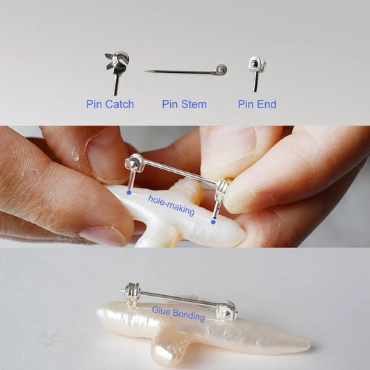 925 Sterling Silver Brooch Pin Backs For Jewelry Making , Silver Brooch Pin kit, Pin Back Straight Locking Jewelry Finding