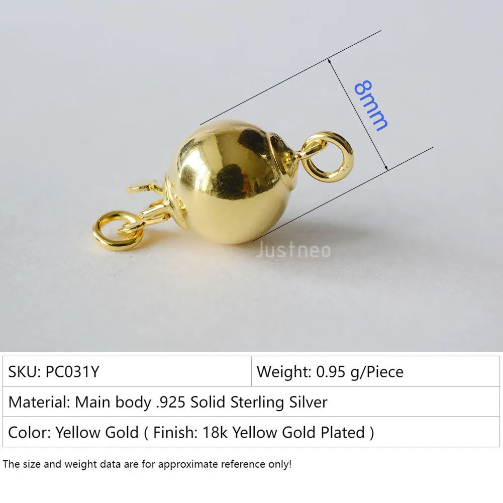 Solid 925 Sterling Silver Round Ball Box Clasp for Pearl Necklace Jewelry diy Components, 1 piece/lot