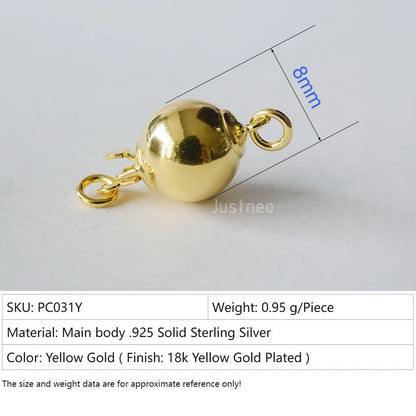 Solid 925 Sterling Silver Round Ball Box Clasp for Pearl Necklace Jewelry diy Components, 1 piece/lot