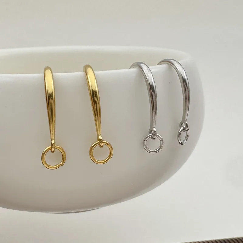 1Pair Solid 925 Sterling Silver Earring Hooks 18k Gold Color 9x14mm Simple DIY Jewelry Accessories Making Components