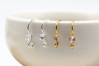 1Pair Solid 925 Sterling Silver Earring Hooks with Stones for Jewelry Making Accessories DIY Finding Components