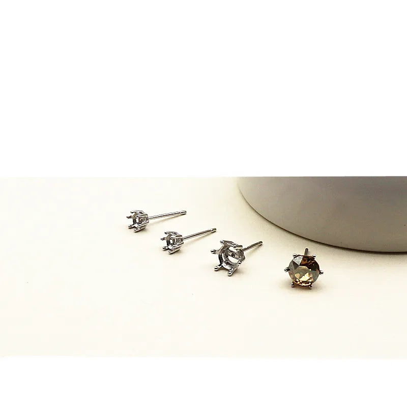 925 Sterling Silver DIY Accessories Earring Stud 6 Claw Settings for Round Crystal Beans Inlaying Findings Jewelry 6 5 4 3mm