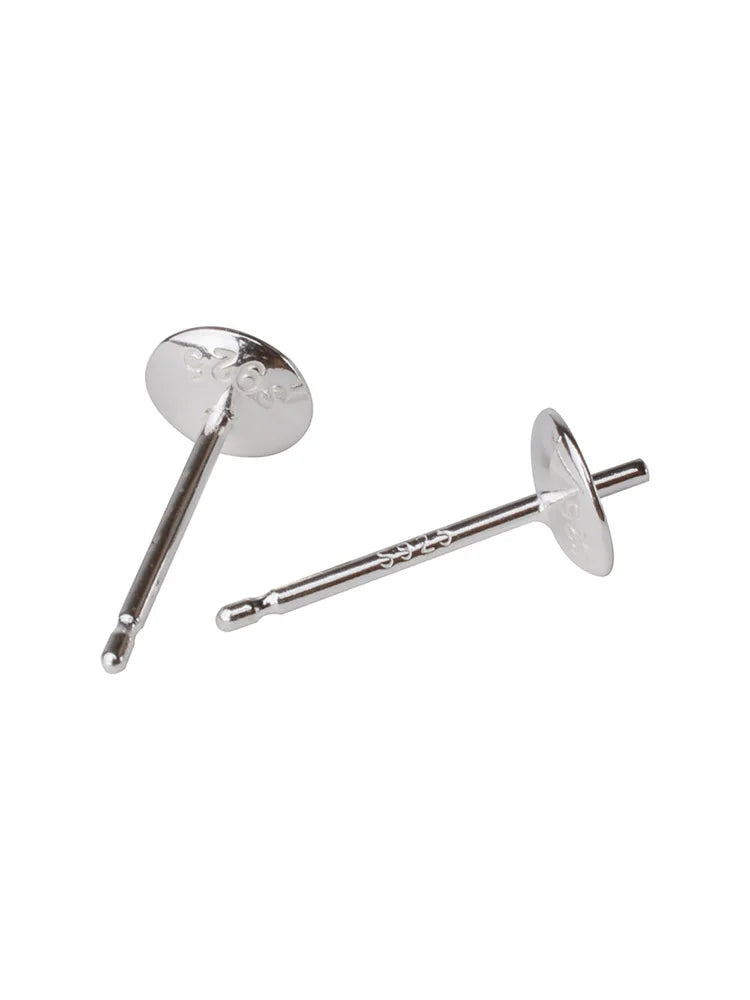 Solid 925 Sterling Silver Earring Studs Ear Post Finding with Cupped Pad for Holding Pearl Gemstone Beads