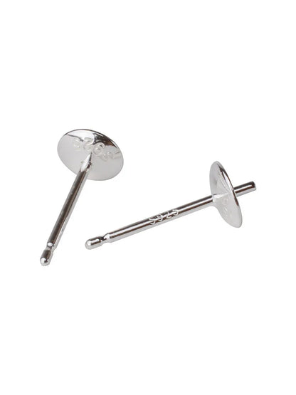 Solid 925 Sterling Silver Earring Studs Ear Post Finding with Cupped Pad for Holding Pearl Gemstone Beads