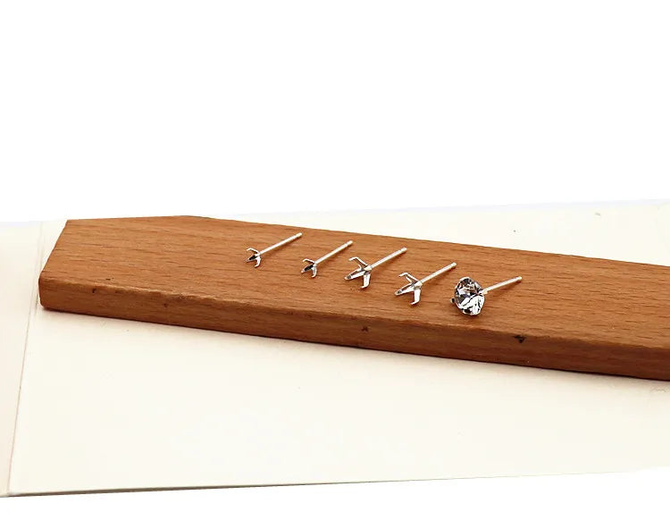 1 Pair  S925 Sterrling Silver Blank Earring Post Stud 4 Claw Plating with 2.5 3 4 5 6 8mm Pad for DIY Jewelry Findings Making