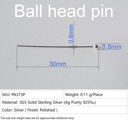 925 Sterling Silver Ball Head Pins For Jewelry Making, Silver Round Bead Head Pins, Silver Findings Head Ball Pins