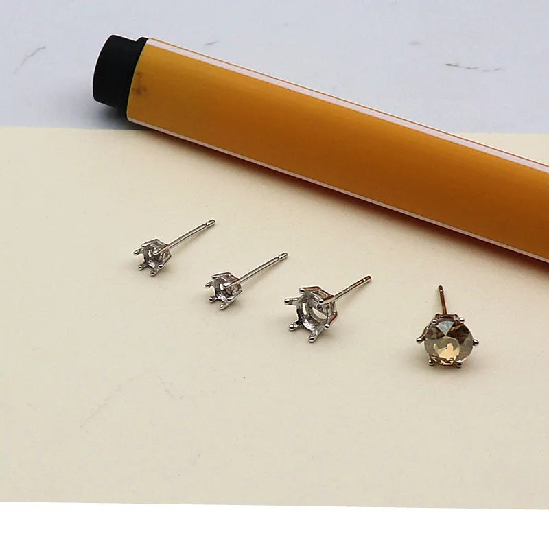 925 Sterling Silver DIY Accessories Earring Stud 6 Claw Settings for Round Crystal Beans Inlaying Findings Jewelry 6 5 4 3mm