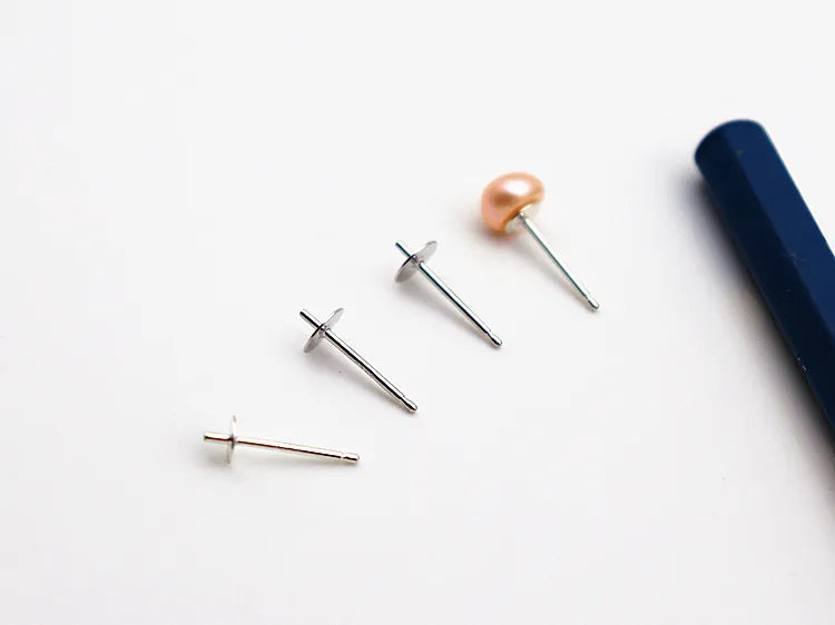 1 Pair Earring Studs Solid 925 Sterling Silver Ear Post Finding with Cupped Pad for Holding Pearl Beads Stones DIY Accessories