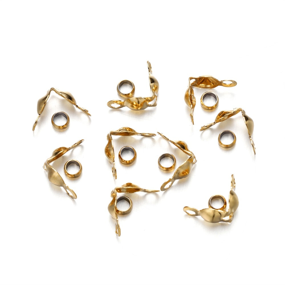 Gold Plated Stainless Steel Connector Clasp Crimp Ends, 50pcs