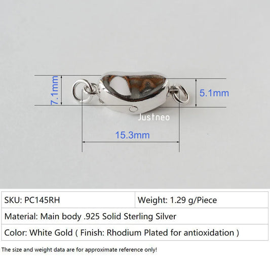 solid 925 sterling silver pea-shaped security tab clasp for necklace/bracelet