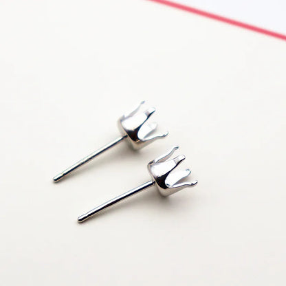 1 Pair Solid Sterling Silver Round Earring Stud Post Components Prongy for Jewelry Stones Beads Making Snaps in Settings