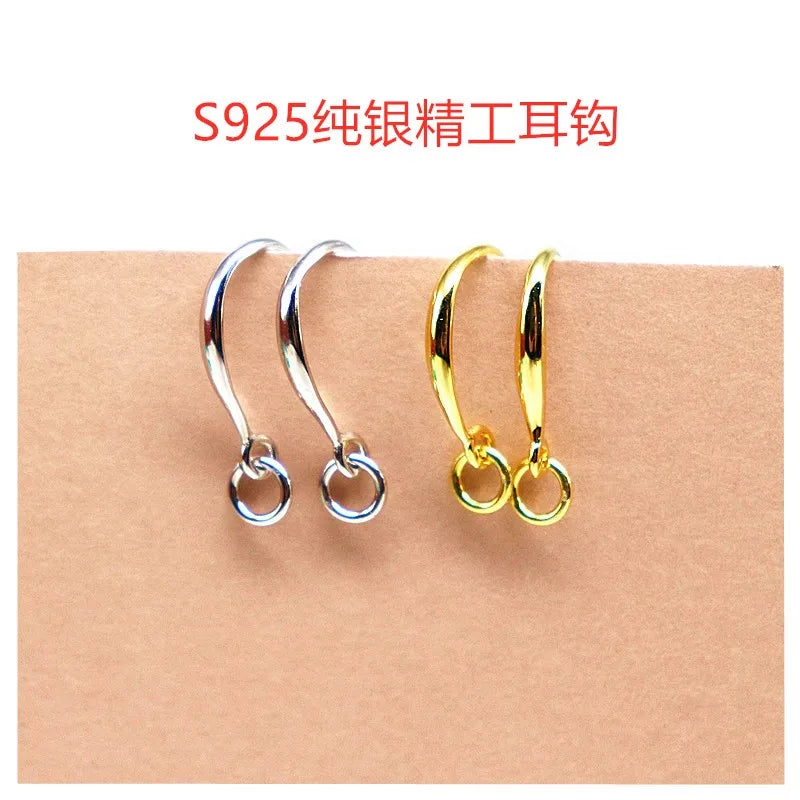 1 Pair Solid 925 Sterling Silver Earring Hook with Open Loop DIY Jewelry Componets Making Accessories Finding Original