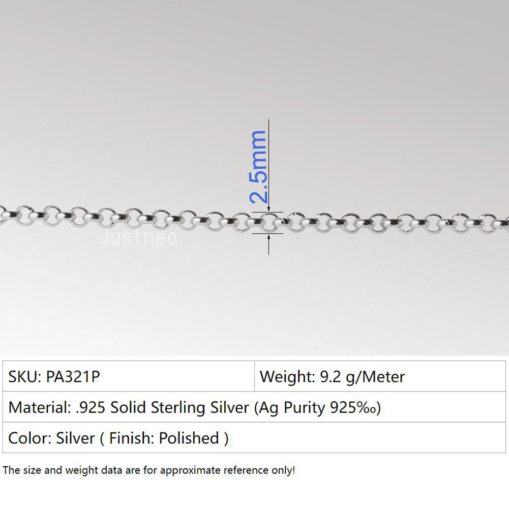 Solid 925 Sterling Silver Rollo/Rolo Chain Loose Rope Link for Jewelry Diy Components and Findings