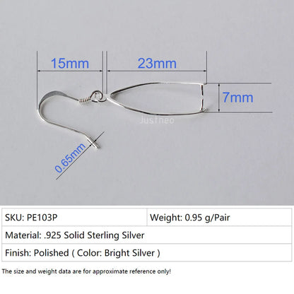 Solid .925 Sterling Silver Fish Hook Ear Wires with Pinch Bails, Silver Pendant Clasp Earring Hooks for DIY Jewelry Making
