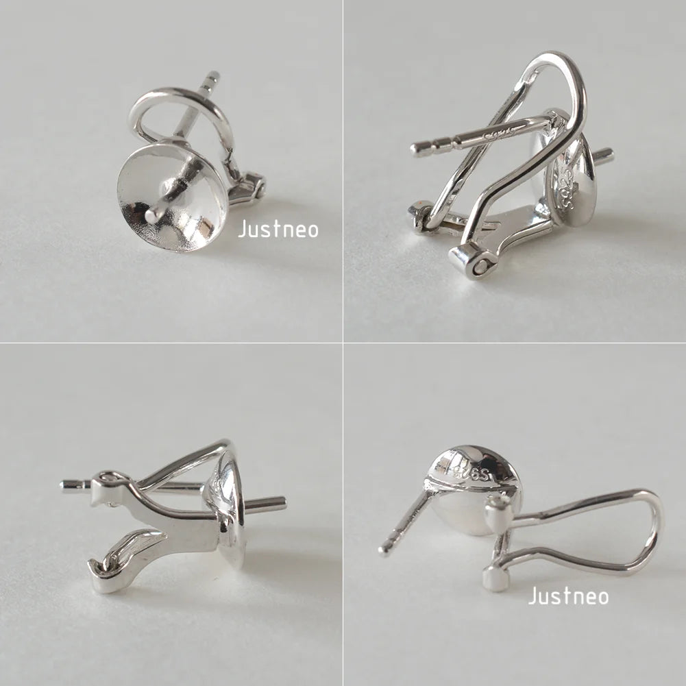 925 Sterling Silver Earring Stud Posts and Pull-up Backs with 8mm Pearl earring cups for Jewelry making supplies
