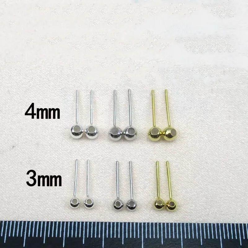 1Pair Solid 925 Sterling Silver Earring Studs Ear Post Making with Silicon Hollow for Jewelry Findings DIY Accessories