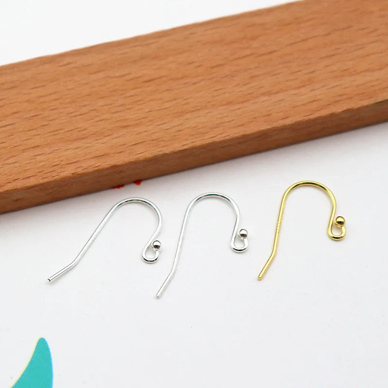 1Pair Solid 925 Sterling Silver Earring Hook 0.7*21mm with 2mm Ball DIY Components Jewelry Making Accessories Finding