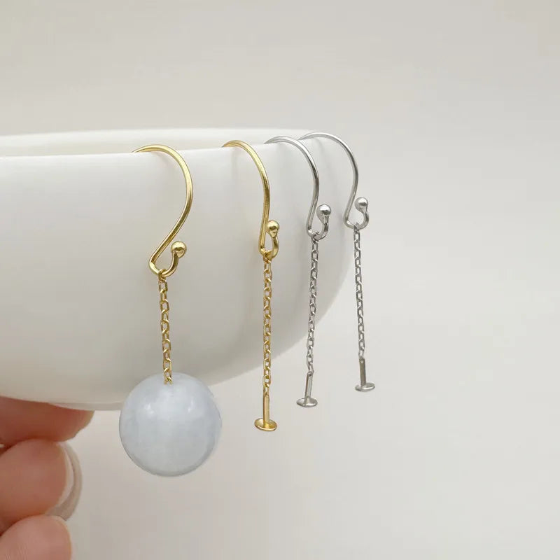 1Pair Solid 925 Sterling Silver Tail Beads Earrings Ear Hooks Chain DIY Accessories Making Anti-Allergy Tassles