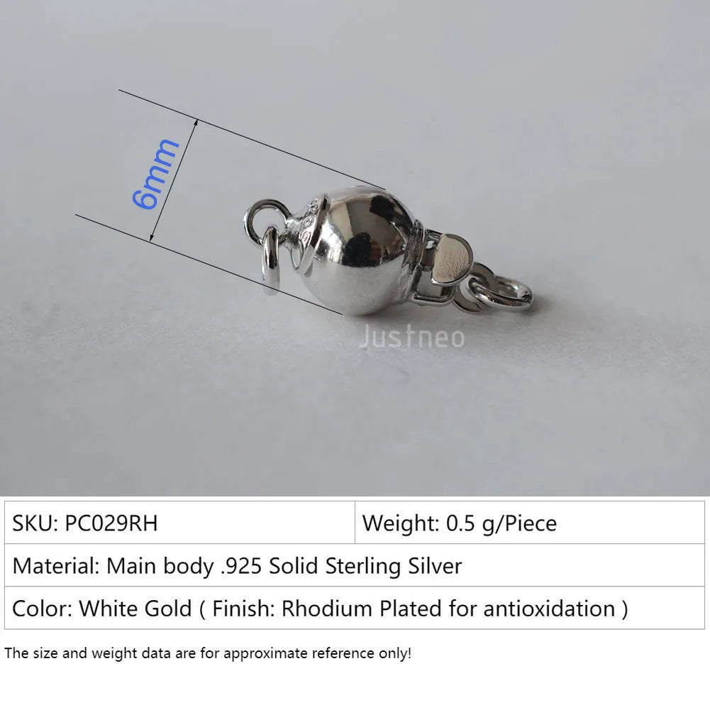 Solid 925 Sterling Silver Round Ball Box Clasp for Pearl Necklace Jewelry diy Components, 1 piece/lot