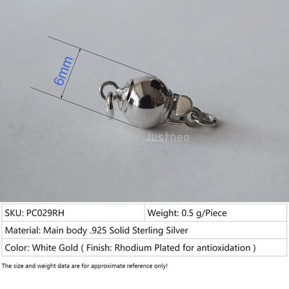 Solid 925 Sterling Silver Round Ball Box Clasp for Pearl Necklace Jewelry diy Components, 1 piece/lot