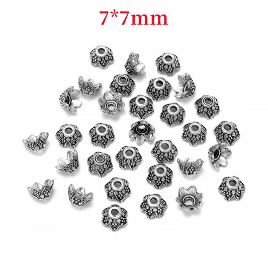 7mm 6-Petal Carved Flower Bead Caps, 50pcs