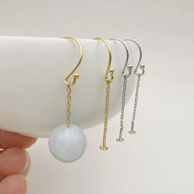 1Pair Solid 925 Sterling Silver Tail Beads Earrings Ear Hooks Chain DIY Accessories Making Anti-Allergy Tassles