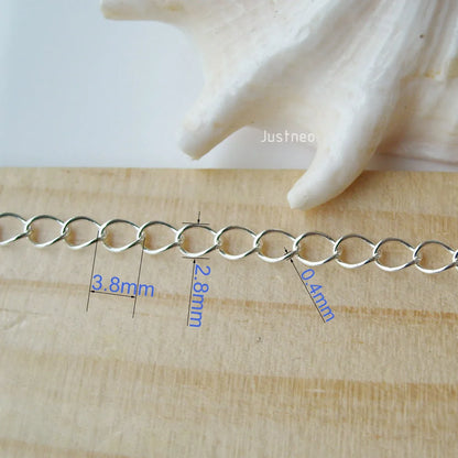 silver chain,solid 925 sterling silver twisted oval cable chain, loose chain for necklace,bracelet  jewelry, 1meter