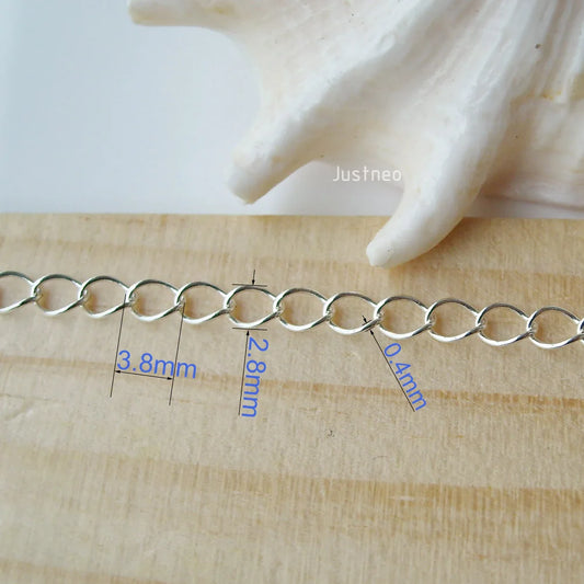 silver chain,solid 925 sterling silver twisted oval cable chain, loose chain for necklace,bracelet  jewelry, 1meter