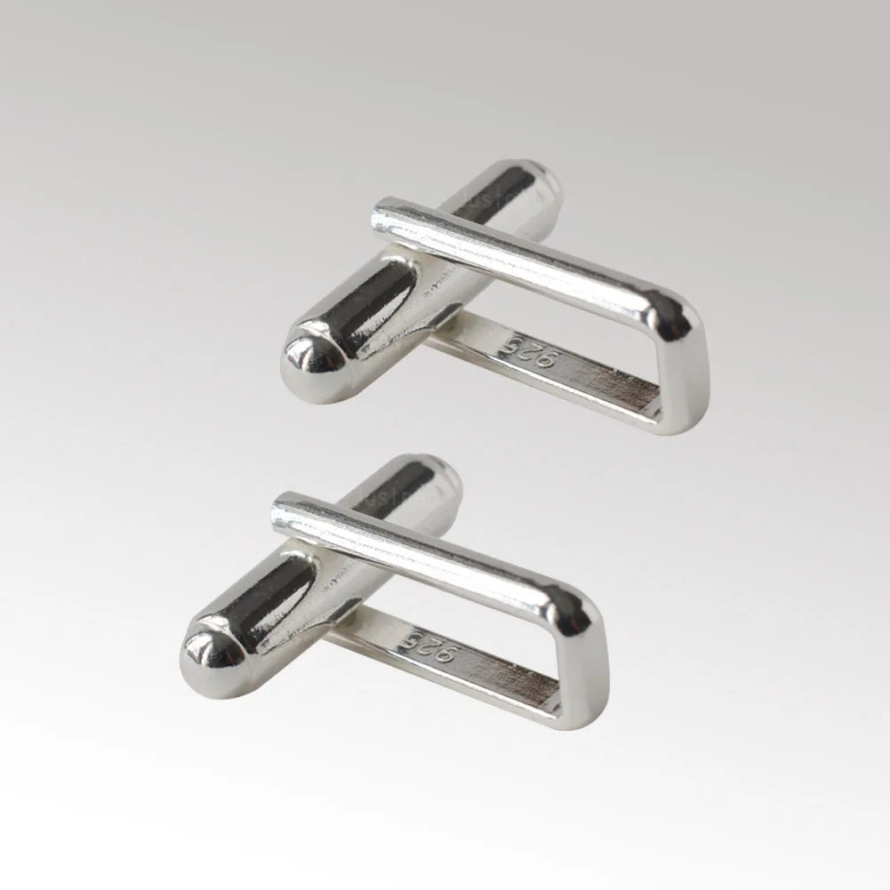 Solid 925 Sterling Silver Cufflink Fitting Base Round Bar with U Arm Assembled, DIY components