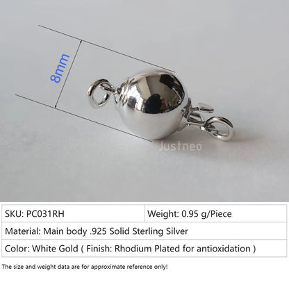 Solid 925 Sterling Silver Round Ball Box Clasp for Pearl Necklace Jewelry diy Components, 1 piece/lot