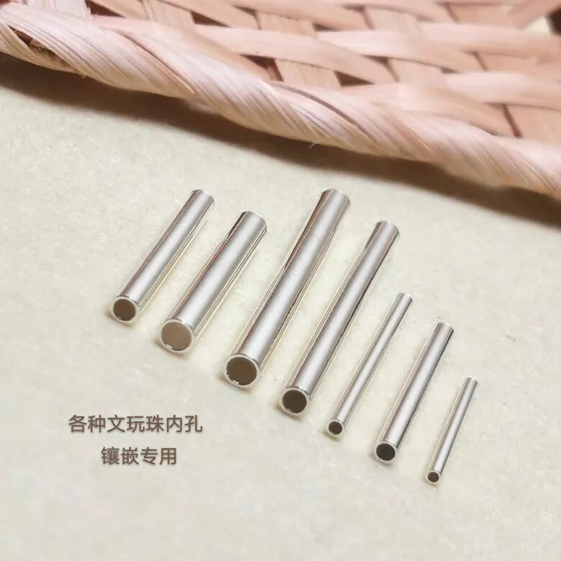 Solid 925 Sterling Silver Straight Tube Connector Spacer Beads for Jewelry Necklace Bracelet Making Pendants Accessories Finding