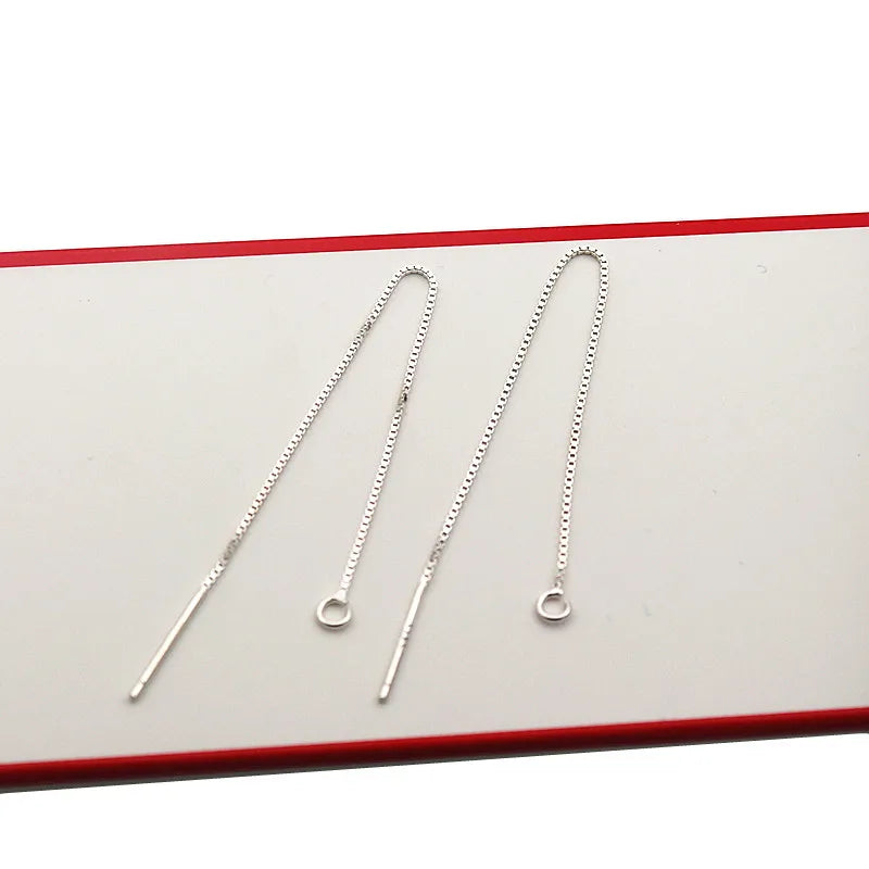 Solid 925 Sterling Silver Box Chain Earring Wire with Open Jump Ring DIY Jewelry Making Accessories Hypoallergenic 1 Pair