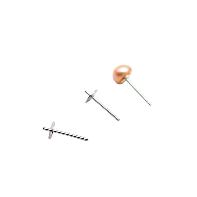1 Pair Earring Studs Solid 925 Sterling Silver Ear Post Finding with Cupped Pad for Holding Pearl Beads Stones DIY Accessories