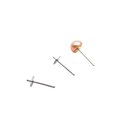1 Pair Earring Studs Solid 925 Sterling Silver Ear Post Finding with Cupped Pad for Holding Pearl Beads Stones DIY Accessories