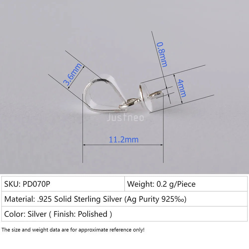 925 Silver Pendant Bail Connector with Pearl Cup Pin, Silver Pendant Bail with Cup Glue-on Pendant Connector for Jewelry Making