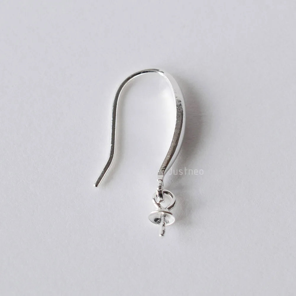 Solid .925 Sterling Silver Earring Hooks with Eyepin Bead Caps, French Ear wire Dangle Pearl Earrings , DIY Accessories