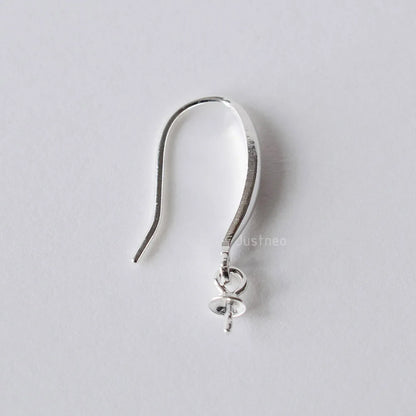 Solid .925 Sterling Silver Earring Hooks with Eyepin Bead Caps, French Ear wire Dangle Pearl Earrings , DIY Accessories
