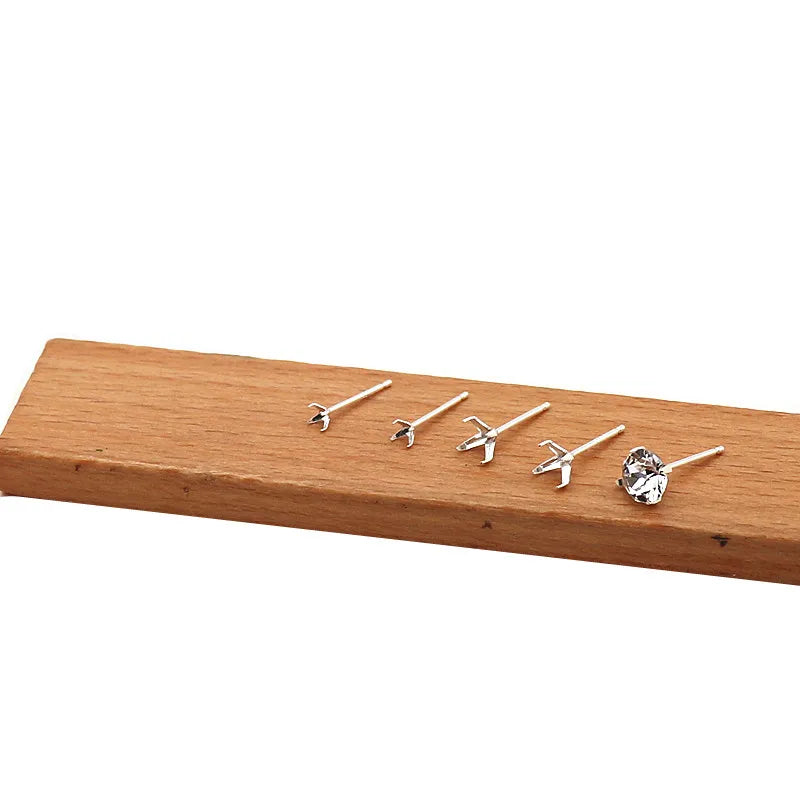 1 Pair  S925 Sterrling Silver Blank Earring Post Stud 4 Claw Plating with 2.5 3 4 5 6 8mm Pad for DIY Jewelry Findings Making